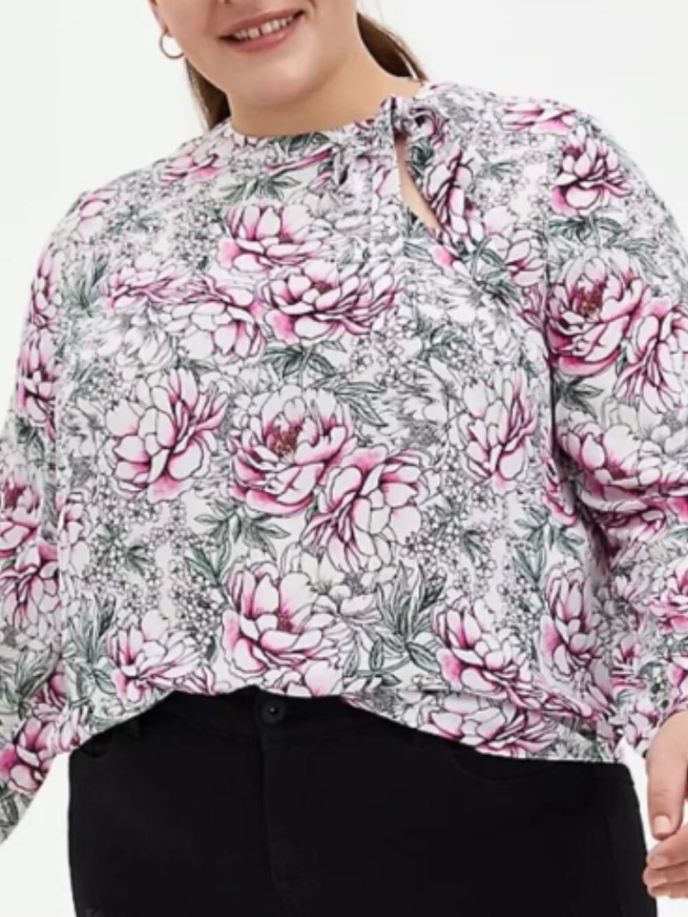 Torrid White Pink & Green Floral Georgette Bow Tie Blouse Size 1 / 14-16